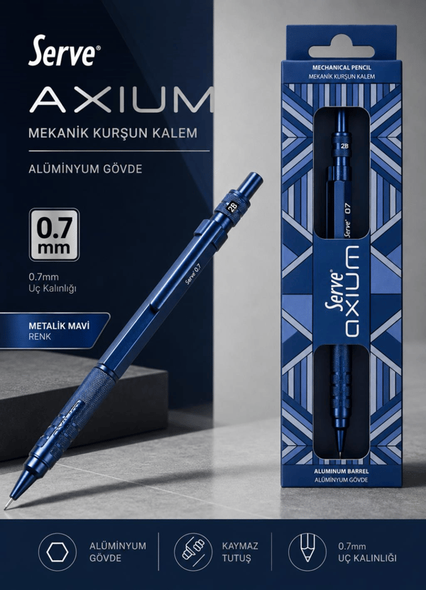 Serve Axium Mekanik Kurşun Kalem 0.7 mm Alüminyum Gövde - Metalik Lacivert