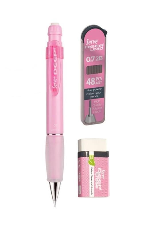 Serve Deep 0.7 mm Versatil Kalem Seti – Şeker Pembe (Kalem + 48’li 2B Min + Silgi)