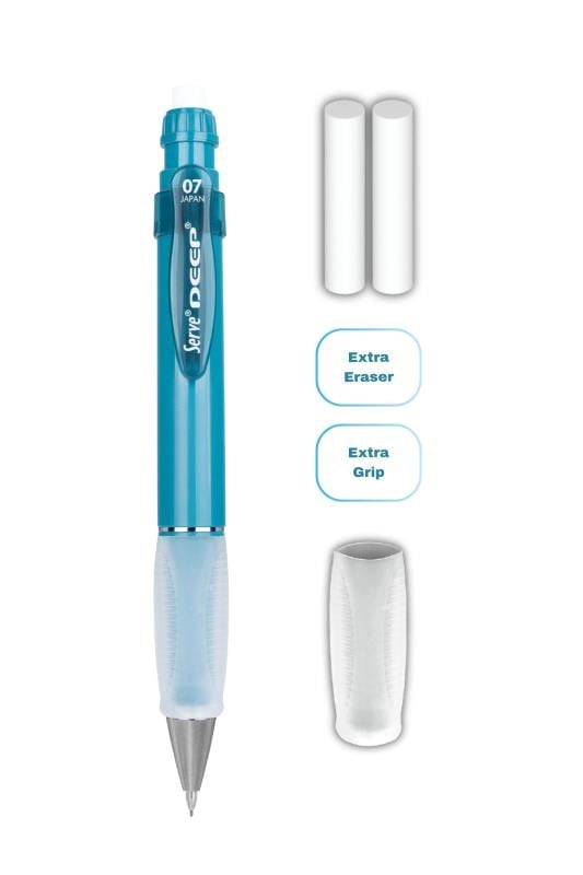 Serve Deep 0.7 mm Kalem Grip & Silgi Yedekli Set – Okyanus Mavisi Renkli Versatil Kalem Seti