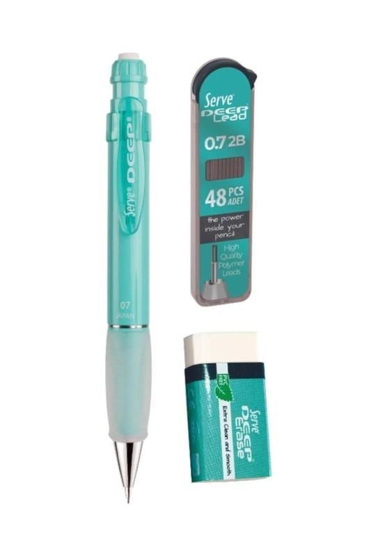 Serve Deep 0.7 mm Versatil Kalem Seti – Su Yeşili (Kalem + 48’li 2B Min + Silgi)