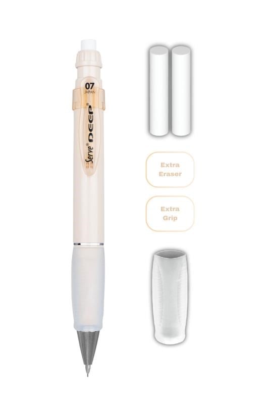 Serve Deep 0.7 mm Kalem Grip & Silgi Yedekli Set – Fildişi Renkli Versatil Kalem Seti