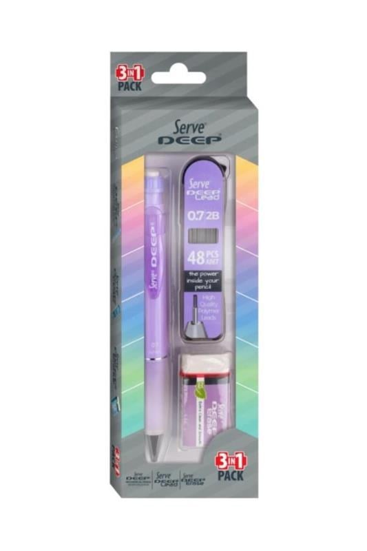 Serve Deep 0.7 mm Versatil Kalem Seti – Lavanta (Kalem + 48’li 2B Min + Silgi)