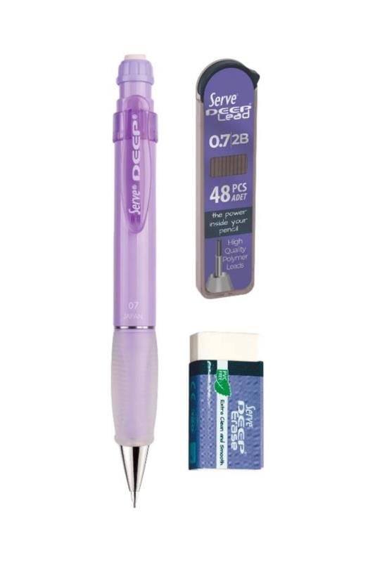 Serve Deep 0.7 mm Versatil Kalem Seti – Lavanta (Kalem + 48’li 2B Min + Silgi)