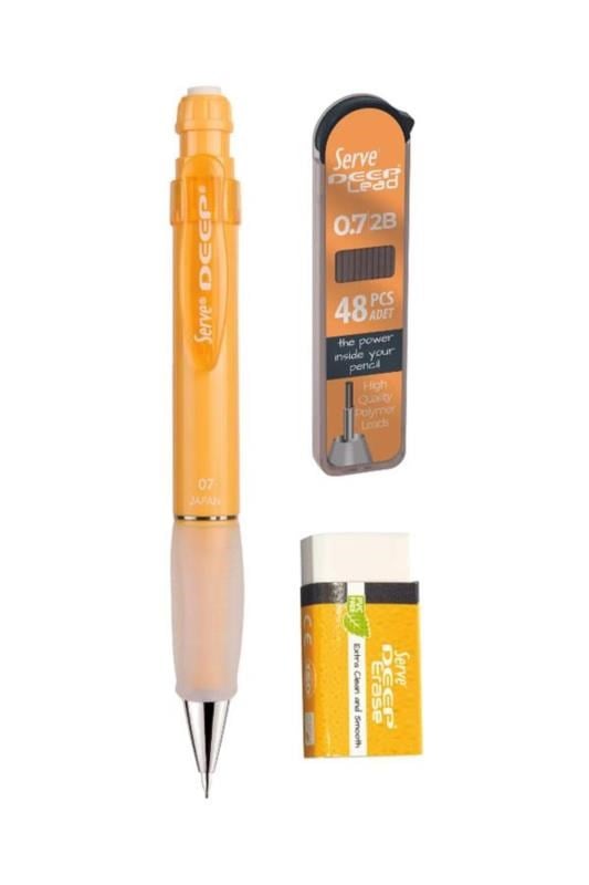 Serve Deep 0.7 mm Versatil Kalem Seti – Hardal Sarısı (Kalem + 48’li 2B Min + Silgi)