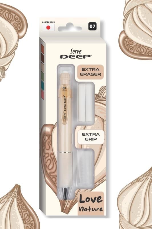 Serve Deep 0.7 mm Kalem Grip & Silgi Yedekli Set – Fildişi Renkli Versatil Kalem Seti