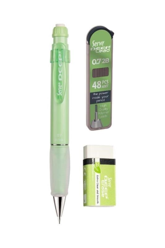 Serve Deep 0.7 mm Versatil Kalem Seti – Elma Yeşili (Kalem + 48’li 2B Min + Silgi)