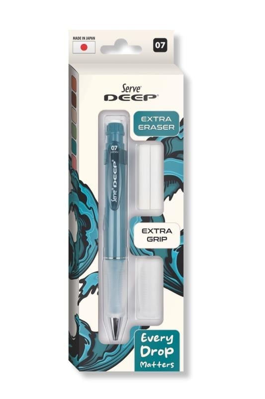 Serve Deep 0.7 mm Kalem Grip & Silgi Yedekli Set – Okyanus Mavisi Renkli Versatil Kalem Seti