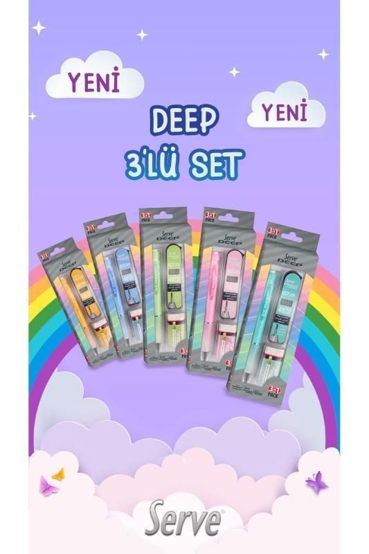 Serve Deep 0.7 mm Versatil Kalem Seti – Gök Mavi (Kalem + 48’li 2B Min + Silgi)