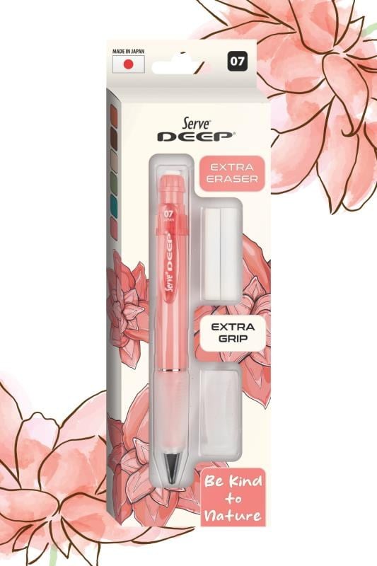 Serve Deep 0.7 mm Kalem Grip & Silgi Yedekli Set – Mercan Renkli Versatil Kalem Seti