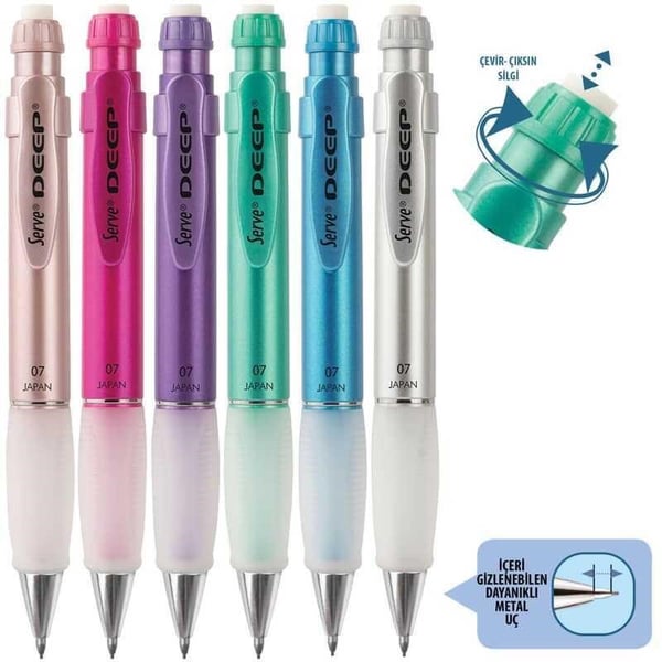 Serve Deep Mekanik Versatil Kursun Kalem Metalik Renkler 0.7 mm 6'lı Kutu