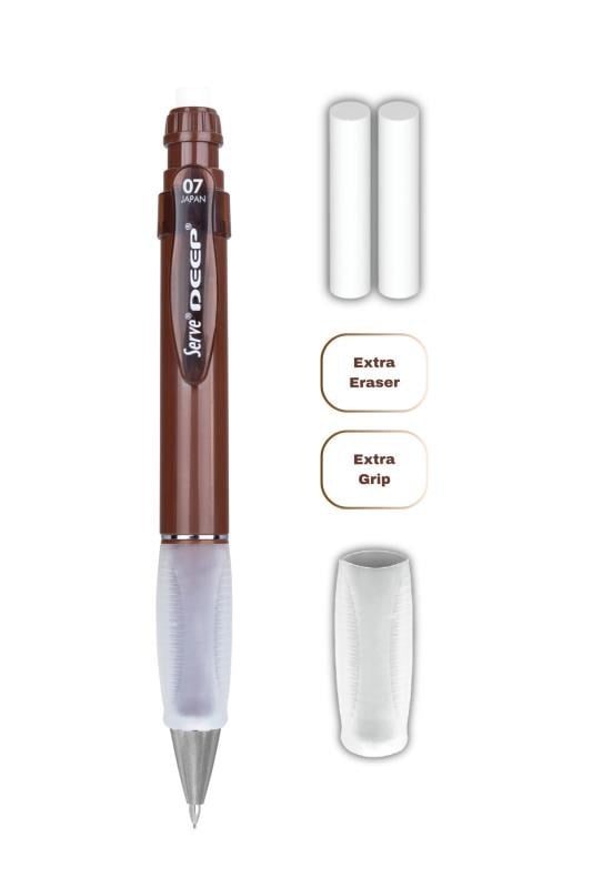 Serve Deep Toprak Tonları Serisi 0.7 mm Kalem Grip & Silgi Yedekli Set – Kahverengi Versatil Kalem Seti