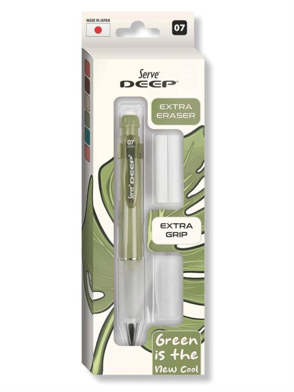Serve Deep Toprak Tonları Serisi 0.7 mm Kalem Grip & Silgi Yedekli Set – Mercan Yeşili Versatil Kalem Seti
