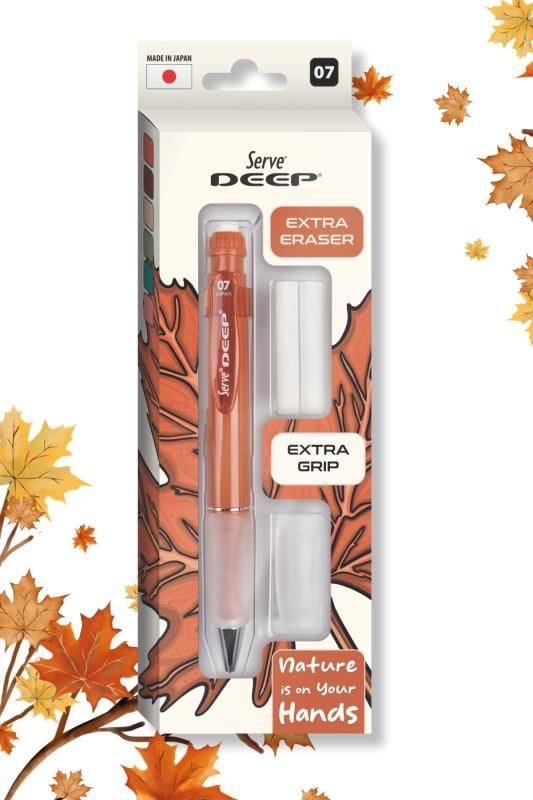 Serve Deep Toprak Tonları Serisi 0.7 mm Kalem Grip & Silgi Yedekli Set – Kiremit Versatil Kalem Seti