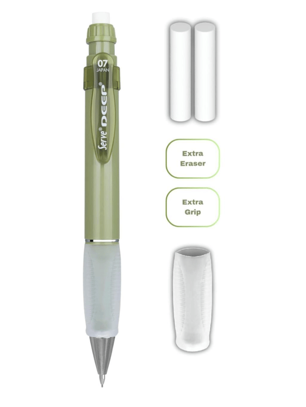 Serve Deep Toprak Tonları Serisi 0.7 mm Kalem Grip & Silgi Yedekli Set – Mercan Yeşili Versatil Kalem Seti