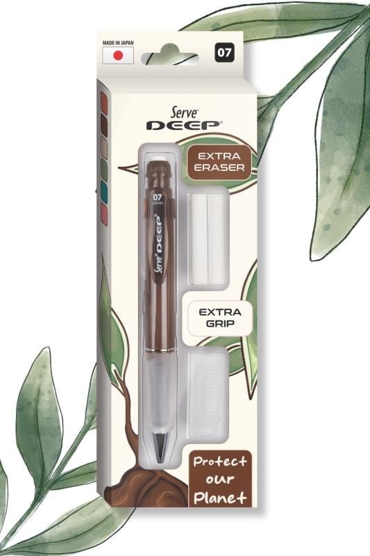 Serve Deep Toprak Tonları Serisi 0.7 mm Kalem Grip & Silgi Yedekli Set – Kahverengi Versatil Kalem Seti