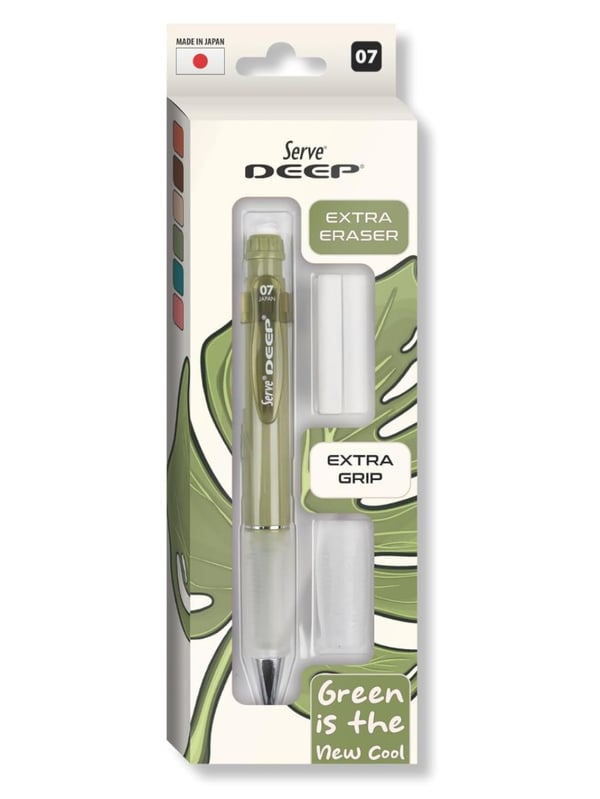 Serve Deep Toprak Tonları Serisi 0.7 mm Kalem Grip & Silgi Yedekli Set – Mercan Yeşili Versatil Kalem Seti