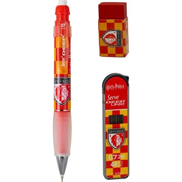 Serve Deep Üçlü Set 0.7 mm Mekanik Versatil Kalem – Harry Potter Gryffindor Damalı - Kırmızı