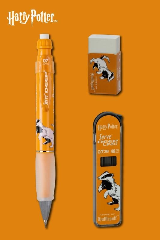 Serve Deep Üçlü Set 0.7 mm – Harry Potter Koleksiyonu Mekanik Versatil Kalem, 2B Min (48’li) & PVC’siz Silgi Seti - Hardal Sarı
