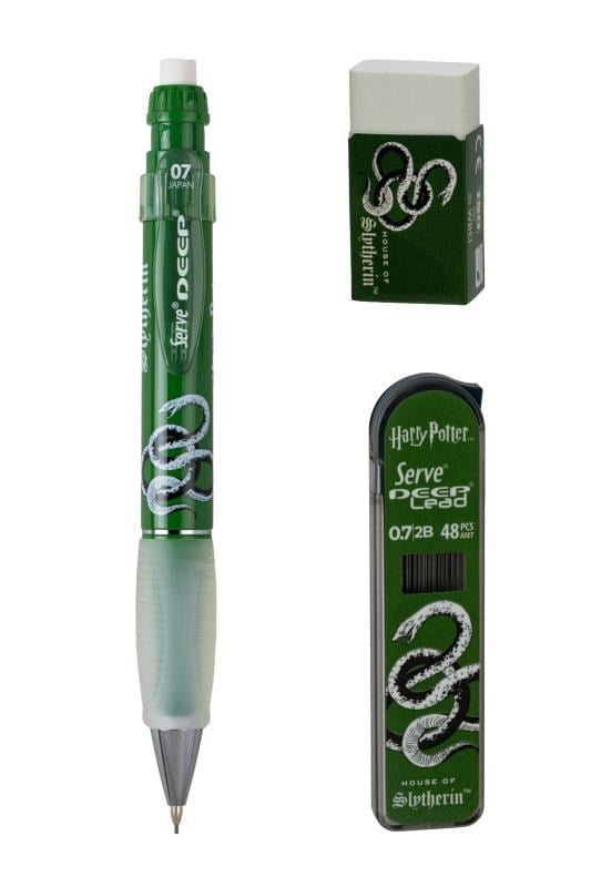 Serve Deep Üçlü Set 0.7 mm – Harry Potter Koleksiyonu Mekanik Versatil Kalem, 2B Min (48’li) & PVC’siz Silgi Seti - Koyu Yeşil