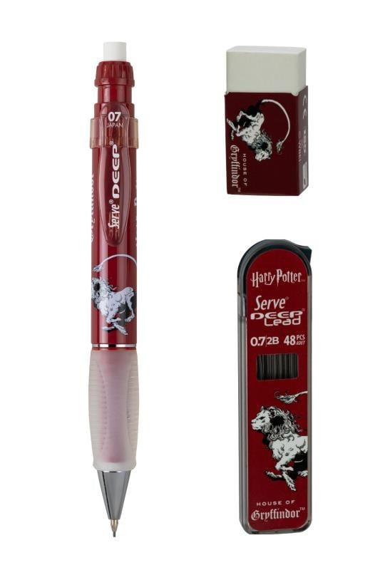Serve Deep Üçlü Set 0.7 mm – Harry Potter Koleksiyonu Mekanik Versatil Kalem, 2B Min (48’li) & PVC’siz Silgi Seti - Bordo