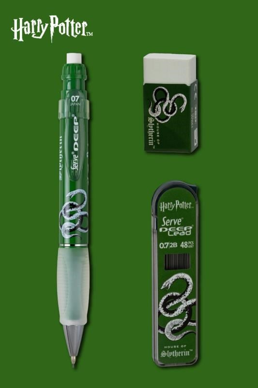 Serve Deep Üçlü Set 0.7 mm – Harry Potter Koleksiyonu Mekanik Versatil Kalem, 2B Min (48’li) & PVC’siz Silgi Seti - Koyu Yeşil