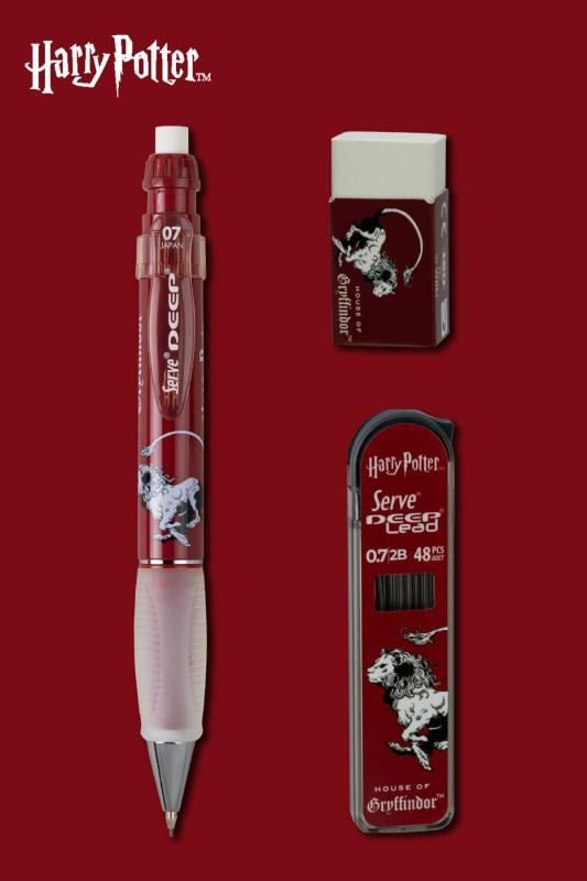 Serve Deep Üçlü Set 0.7 mm – Harry Potter Koleksiyonu Mekanik Versatil Kalem, 2B Min (48’li) & PVC’siz Silgi Seti - Bordo
