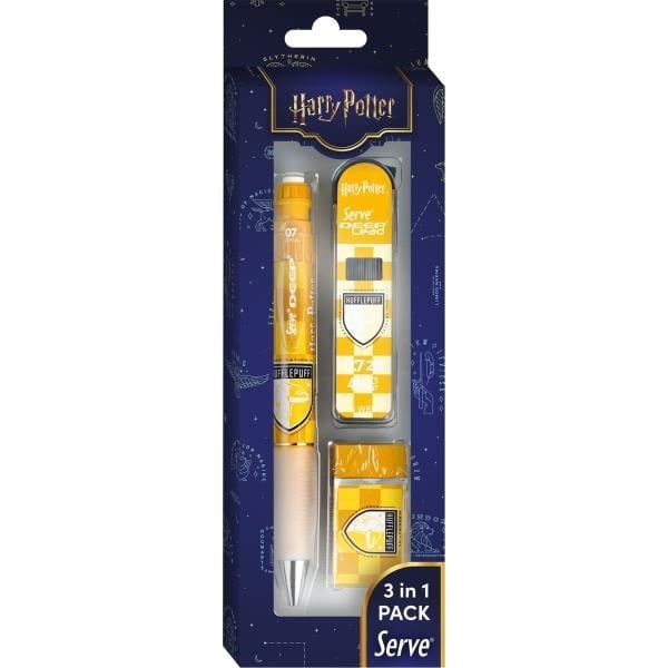 Serve Deep Üçlü Set 0.7 mm Mekanik Versatil Kalem – Harry Potter Hufflepuff Damalı - Sarı