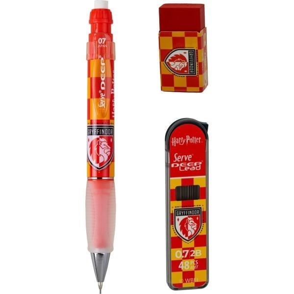 Serve Deep Üçlü Set 0.7 mm Mekanik Versatil Kalem – Harry Potter Gryffindor Damalı - Kırmızı
