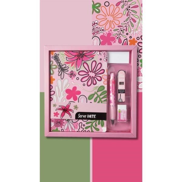Serve Defter Seti Desenli Şeker Pembe Kutulu