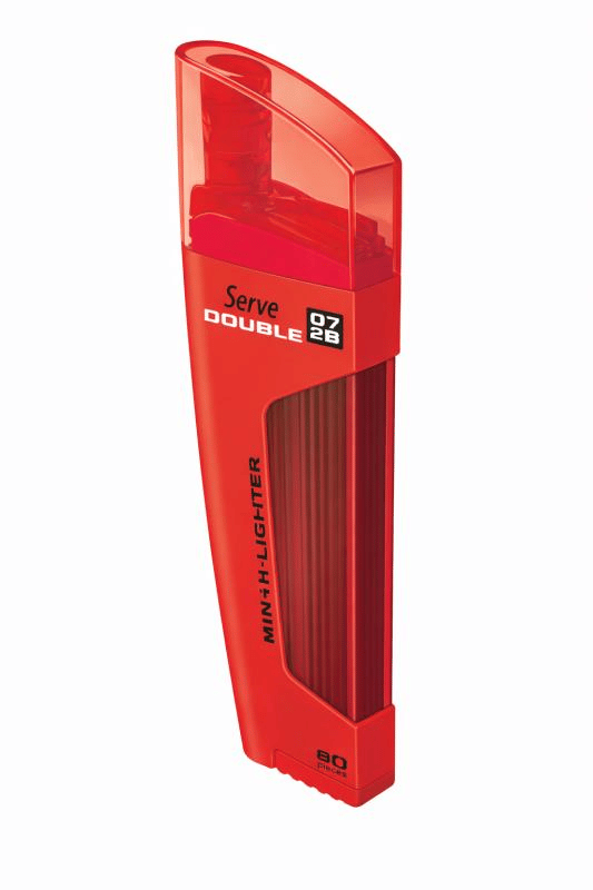 Serve Double Min 0.7 2B + Fosforlu Kalem Kırmızı | 80 Adet 0.7 mm Kalem Ucu | 2’si 1 Arada