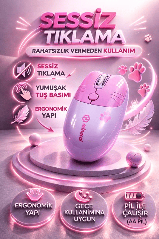 Sevimli Kedi Kablosuz Mor Mouse Bluetooth + 2.4G Dual Mode Catmouse