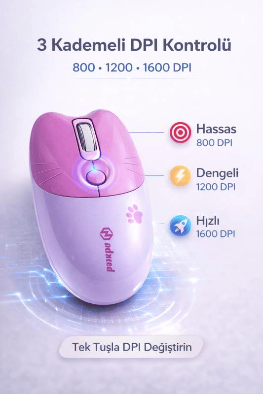 Sevimli Kedi Kablosuz Mor Mouse Bluetooth + 2.4G Dual Mode Catmouse