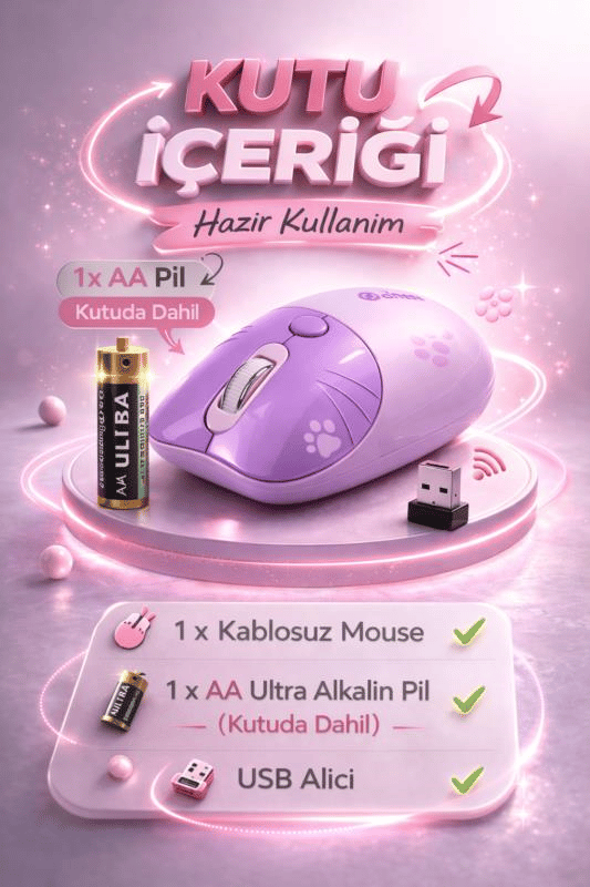 Sevimli Kedi Kablosuz Mor Mouse Bluetooth + 2.4G Dual Mode Catmouse