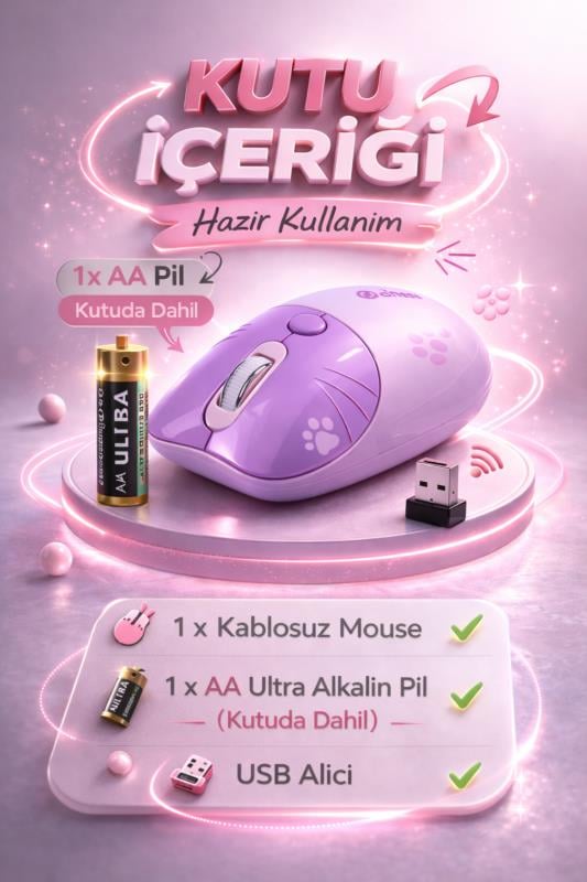Sevimli Kedi Kablosuz Mor Mouse Bluetooth + 2.4G Dual Mode Catmouse