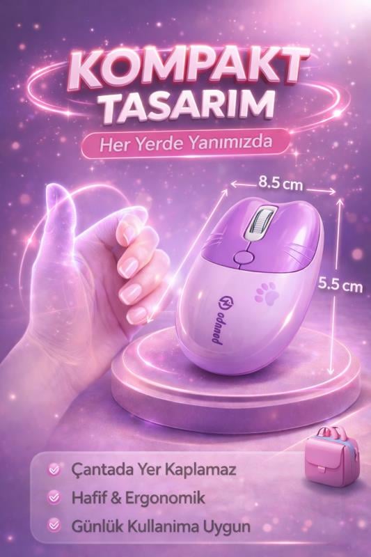 Sevimli Kedi Kablosuz Mor Mouse Bluetooth + 2.4G Dual Mode Catmouse