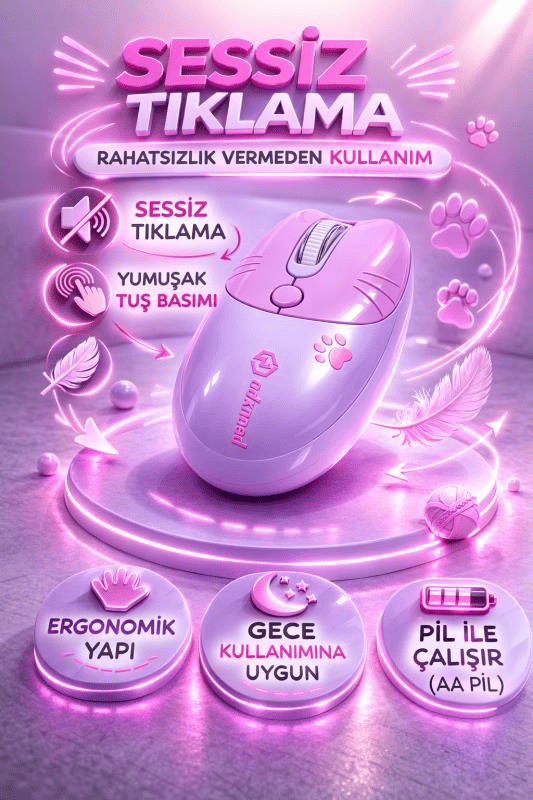Sevimli Kedi Kablosuz Mor Mouse Bluetooth + 2.4G Dual Mode Catmouse