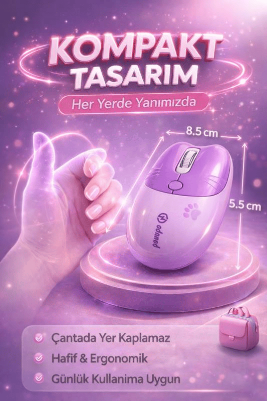 Sevimli Kedi Kablosuz Mor Mouse Bluetooth + 2.4G Dual Mode Catmouse