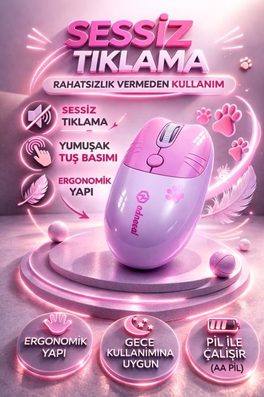 Sevimli Kedi Kablosuz Mor Mouse Bluetooth + 2.4G Dual Mode Catmouse
