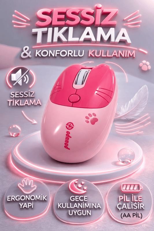 Sevimli Kedi Kablosuz Pembe Mouse Bluetooth + 2.4G Dual Mode Catmouse