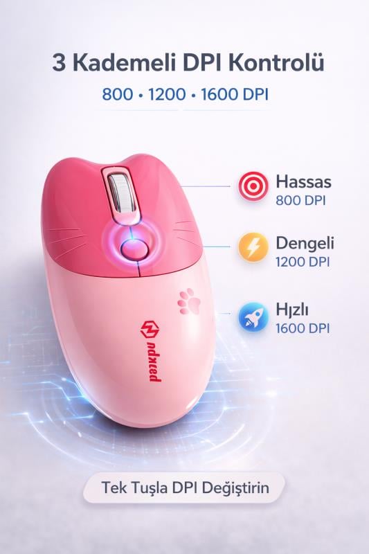 Sevimli Kedi Kablosuz Pembe Mouse Bluetooth + 2.4G Dual Mode Catmouse