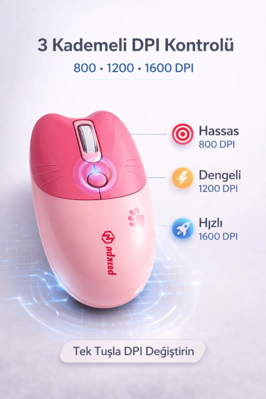 Sevimli Kedi Kablosuz Pembe Mouse Bluetooth + 2.4G Dual Mode Catmouse