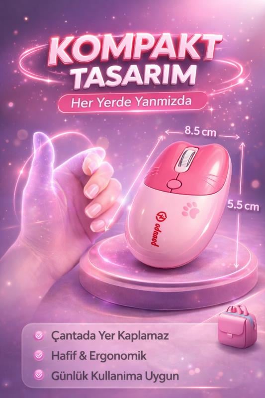 Sevimli Kedi Kablosuz Pembe Mouse Bluetooth + 2.4G Dual Mode Catmouse