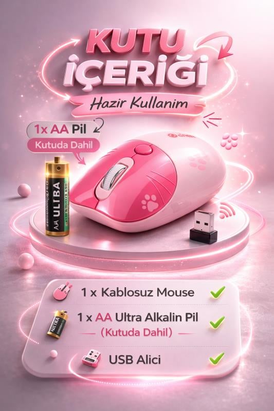 Sevimli Kedi Kablosuz Pembe Mouse Bluetooth + 2.4G Dual Mode Catmouse