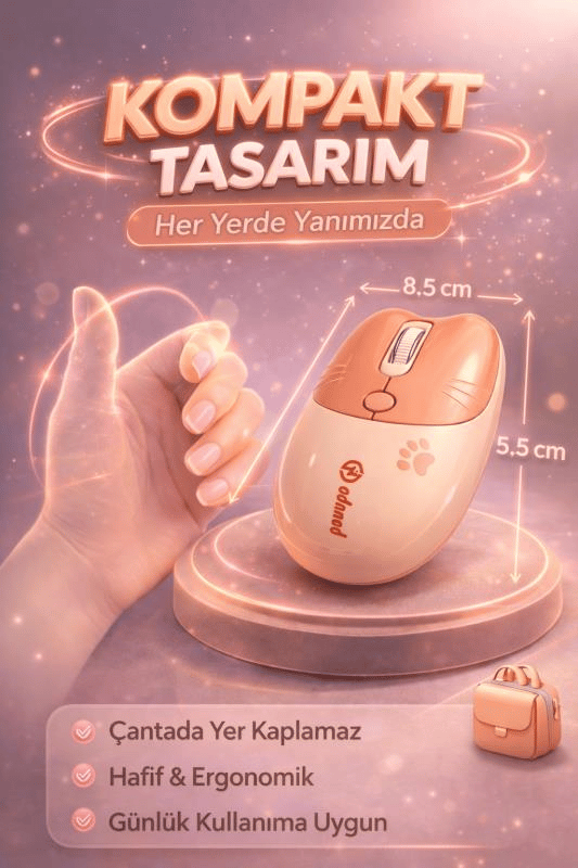 Sevimli Kedi Kablosuz Pudra-Bej Mouse Bluetooth + Dual Mode Catmouse