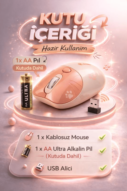 Sevimli Kedi Kablosuz Pudra-Bej Mouse Bluetooth + Dual Mode Catmouse