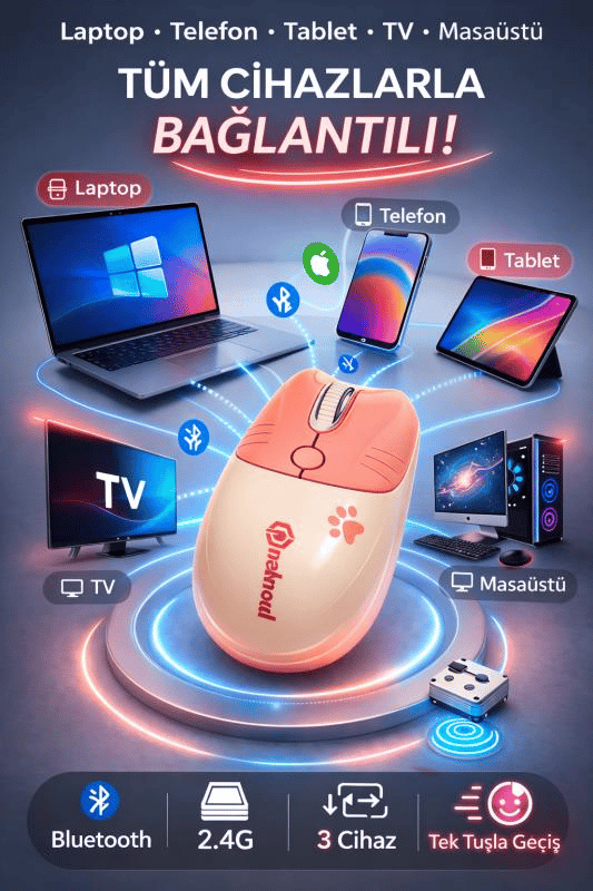 Sevimli Kedi Kablosuz Pudra-Bej Mouse Bluetooth + Dual Mode Catmouse