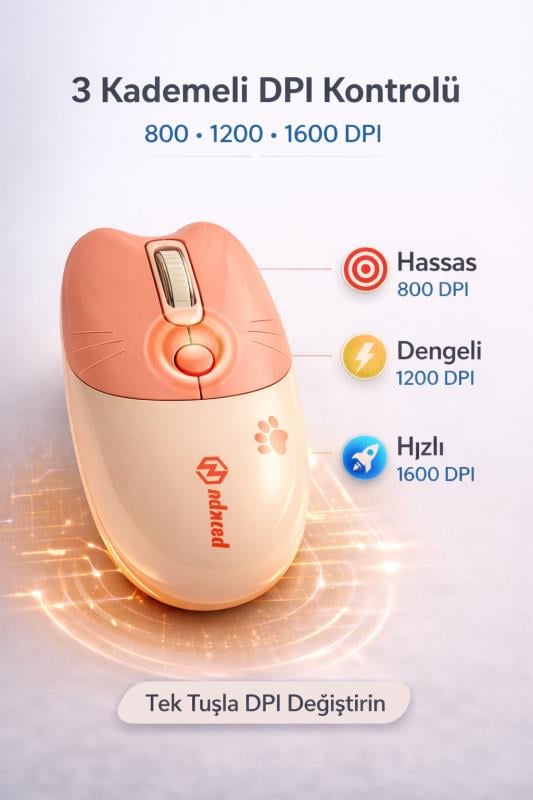 Sevimli Kedi Kablosuz Pudra-Bej Mouse Bluetooth + Dual Mode Catmouse