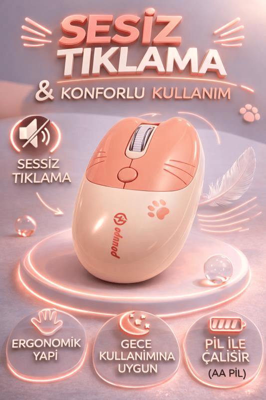 Sevimli Kedi Kablosuz Pudra-Bej Mouse Bluetooth + Dual Mode Catmouse