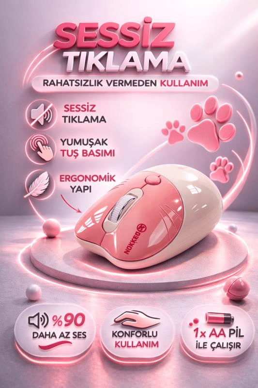 Sevimli Kedi Kablosuz Pudra-Bej Mouse Bluetooth + Dual Mode Catmouse