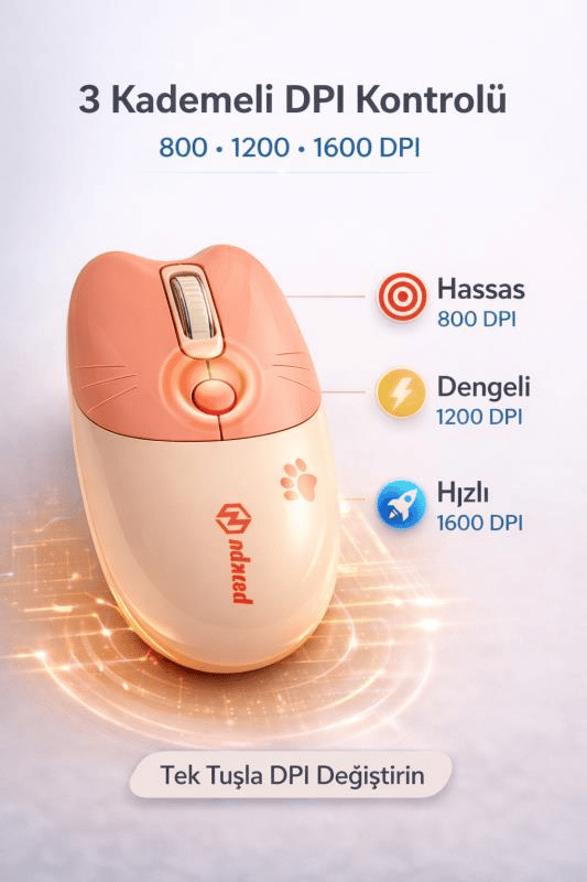 Sevimli Kedi Kablosuz Pudra-Bej Mouse Bluetooth + Dual Mode Catmouse
